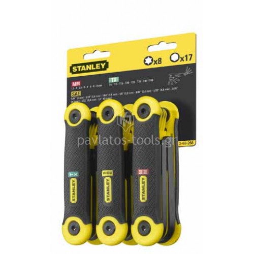 Σετ αναδιπλούμενο εξάγωνων κλειδιών Stanley 25 τεμαχίων μετρικό,ίντσας&torx 2-69-268