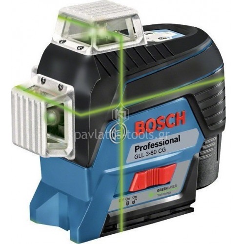 Γραμμικό Λέιζερ Bosch με Πίνακα Στόχου και Στήριγμα Τοίχου BM1 Πράσινης Προβολής σε L-Boxx (1x2Ah) 12V GLL 3-80 CG 0601063T00