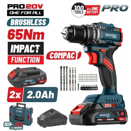 Δραπανοκατσάβιδο Κρουστικό Compact Brushless Μπαταρίας 20V Bormann Pro BBP5401 x22CA(2x2.0Αh)083238