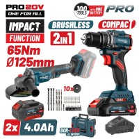 Σετ Δραπανοκατσάβιδο Κρουστικό Compact Brushless Μπαταρίας και Γωνιακός τροχός Bormann Pro BBP5433X44T2 2x4ah 083269