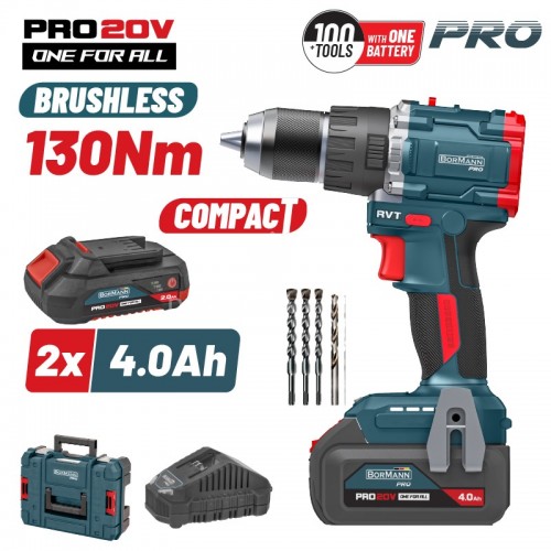 Δραπανοκατσάβιδο Κρουστικό Compact Brushless Μπαταρίας 20V Bormann Pro BBP5451X44CA 2x4ah 083412