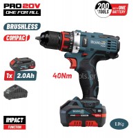  Δραπανοκατσάβιδο κρουστικό Compact Brushless Μπαταρίας 20V Li-Ion 40Nm Bormann Pro BBP5446x2 44CA 1x2ah 083597