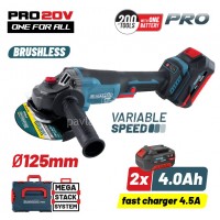 Γωνιακός τροχός Bormann Brushless ρυθμιζόμενος 20 V 3000/5400/8000rpm (2x4.0Ah) BBP3651X44CA 084907