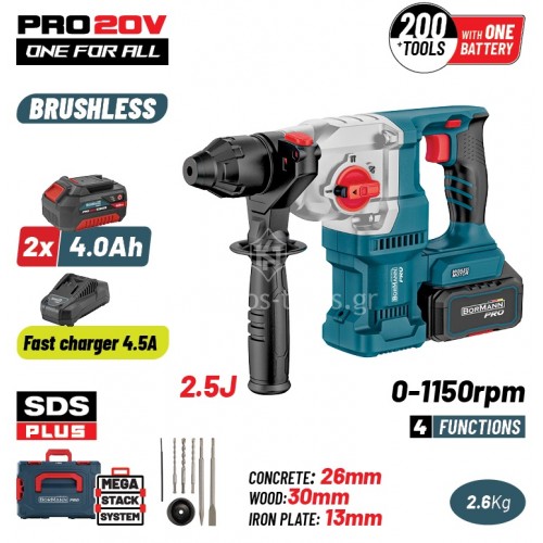 Πνευματικό Πιστολέτο Bormann 20 V 3.5 Joule (2x4.0Ah) BBP5316X44CA 085584