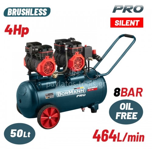 Αεροσυμπιεστής Bormann μονομπλόκ oilfree silent Brushless 4Hp 50ltr BAT5013 085966