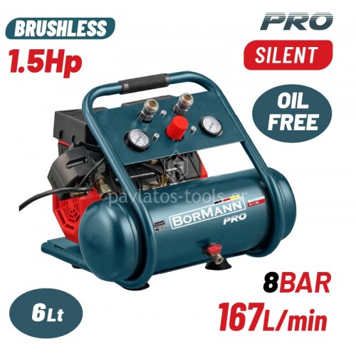 Αεροσυμπιεστής Bormann μονομπλόκ oilfree silent Brushless 1.5Hp 6ltr BAT5006 085980