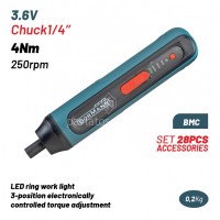 Κατσαβίδι Μπαταρίας Bormann 3.6V Li-Ion 4Nm 250rpm 3 Θέσεις Ροπής Led BMC Σετ 28 Αξεσουάρ BCD1051CA 086482