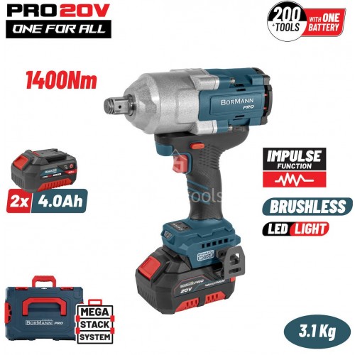 Μπουλονόκλειδο μπαταρίας Bormann Pro Brushless Mπαταρίας 20V Li-Ion 1400Nm (2x4.0Ah) BBP5392X44CΑ 088592