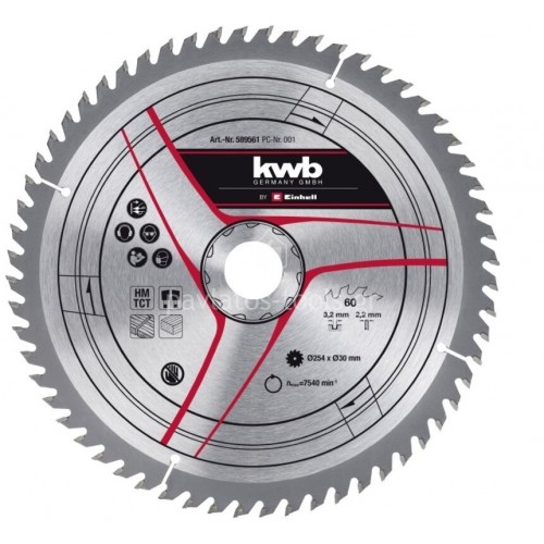 Δίσκος ξύλου KWB by Einhell TCT Φ254x30 60Δ καρβιδίου 49589561