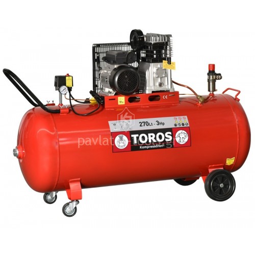 Αεροσυμπιεστής Toros μονοφασικός 230V με ιμάντα 270lt 3hp 602041