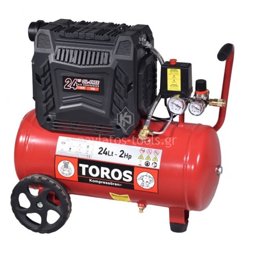 Αεροσυμπιεστής Toros oilfree χαμηλού θορύβου brushless 24tr 2hp  18bar 602048