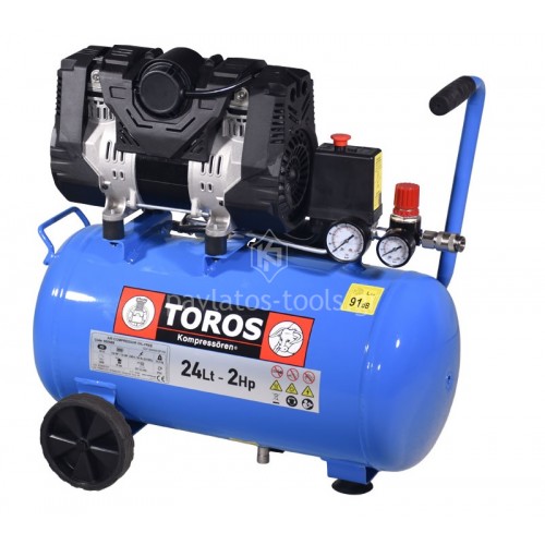 Αεροσυμπιεστής Toros oilfree χαμηλού θορύβου 24tr 2hp  10bar 602089
