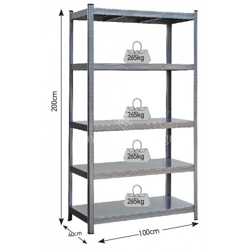 Ραφιέρα μεταλλική 265kg ανα ράφι 5 ράφια 100x40x200 γκρί 610420
