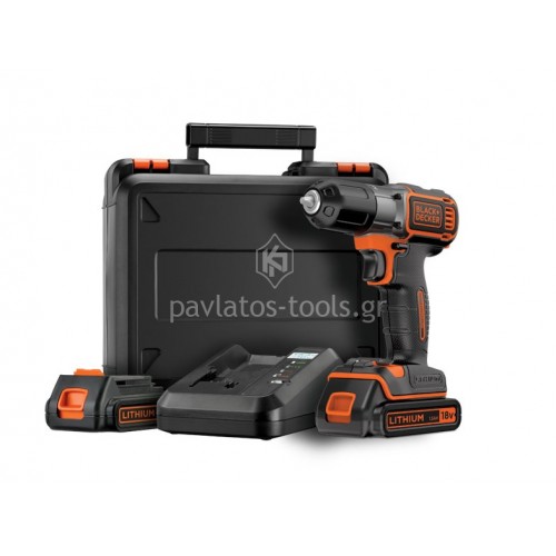 Δραπανοκατσάβιδο Black&Decker Τεχνολογίας Autoselect™-Autosense 18V 1,5Ah με 2 μπαταρίες ASD18KB