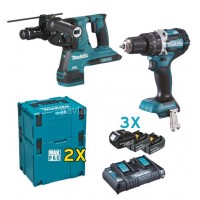 Σετ Makita 18 V Κρ.Δραπ/δο DHP484+Πιστολέτο DHR281με 2 βαλίτσες makpak (3x5.0Ah) DLX2280PTJ