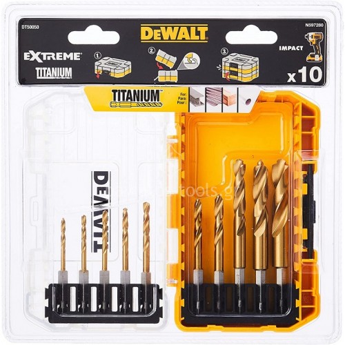 Σετ Dewalt 10 τεμαχίων με impact τρυπάνια τιτανίου σε μικρή toyghcase κασετίνα DT50050