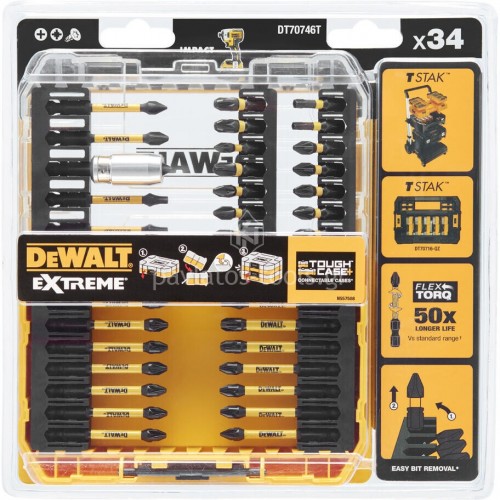 Σετ μύτες Dewalt 34 τεμαχίων με μαγνητικό εξάρτημα συγκράτησης DT70746T