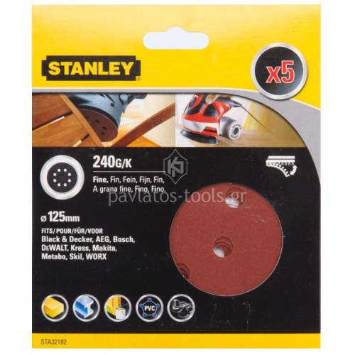 Σετ γυαλόχαρτα Stanley 125mm Quick Fit 240 κόκκωση STA32182